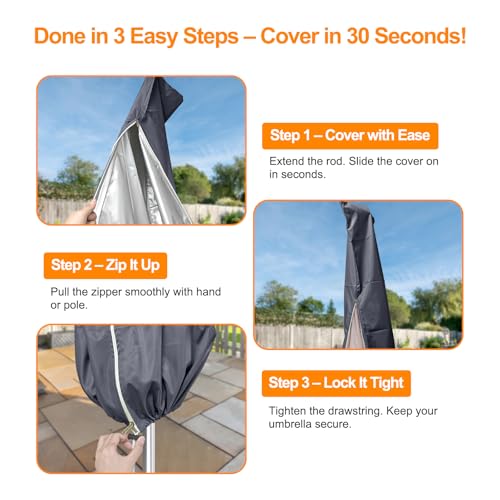 OKPOW Outdoor Umbrella Cover - Small Patio Cover for 6 ft to 9 ft Table Umbrellas - Waterproof Windproof Anti-UV Garden Parasol Covers, Dark Grey - color: Dark Grey