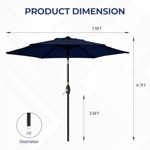 SUNVIVI OUTDOOR 7.5' Outdoor Patio Umbrella, Patio Umbrella, Market Umbrella, Aluminum Pole Umbrella with Push Button Tilt and Crank, 6 Ribs, Polyester Canopy, Navy Blue