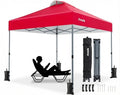 Amada 10x10 Pop Up Canopy Tent, 1-Button Push Easy-up Outdoor Canopy Beach Tent with 3-Height Adjustable Waterproof Shade Shelter, Wheeled STO-N-Go Bag 8 Stakes, 4 SandBags (Red) - color: Red, size: 10x10ft
