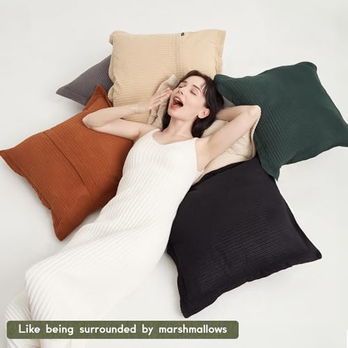 COCO TOP Pack of 3 Neutral Boho Decorative Throw Pillow Covers 18x18inch, Super Soft Textured Corduroy Pillow Covers Apartment Boho Room Decor for Couch Sofa Living Room Loung（Grey，Dark Green & Rust） - color: Grey/Dark Green/Rust, size: 18" x 18" (Pack of