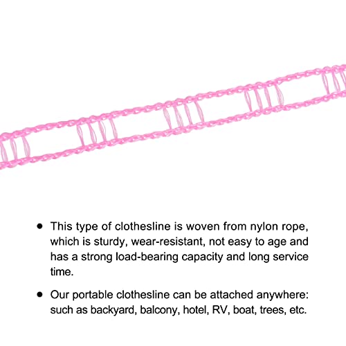 uxcell Portable Clothesline, 26.24ft Nylon Windproof Non-Slip Washing Line Rope for Courtyard Outdoor Travel Camping Laundry Drying, Pink - color: Pink, size: 26.24ft