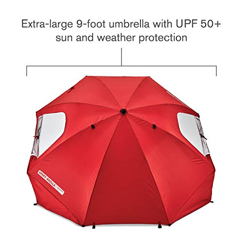 Sport-Brella Premiere UPF 50+ Umbrella Shelter with Patented Side Panels and Tilt Mechanism, Heavy-Duty 1.25 Inch Center Pole, Auger Anchor for Sand and Grass - color: Red, style: XL