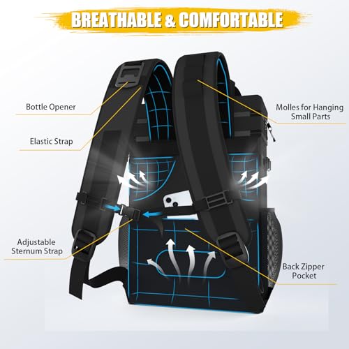 Backpack Cooler - AYAMAYA Upgrade Leakproof Cooler Backpack with Padded Top Handle, 40 Cans Large Waterproof Insulated Camping Coolers for Beach, Fishing, Picnic, Travel, BBQ - color: Black