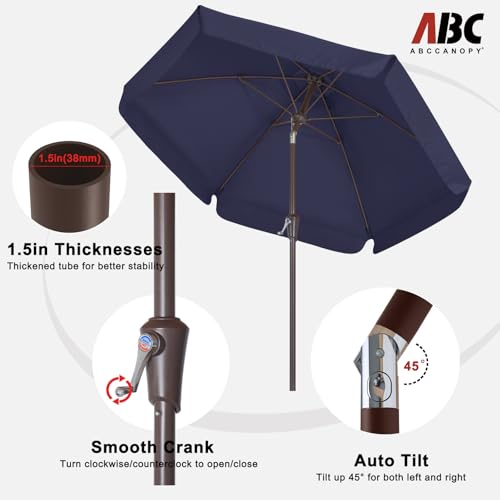 ABCCANOPY 7.5ft Scalloped Patio Umbrella, Outdoor Table Umbrella with Tilt and Crank, Fiberglass Ribs Deck Umbrella for Patio, Pool, Garden, Picnic (Navy Blue) - color: Navy Blue, size: 7.5FT