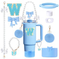 9pcs Stanley Cup Accessories Set- for 30oz 40oz Tumblers with Handle - Bule Kit Includes Bow Straw Topper and Boot, Charm, Pearl Handle Strap & Stickers - Aesthetic Girl Gifts (W) - color: W