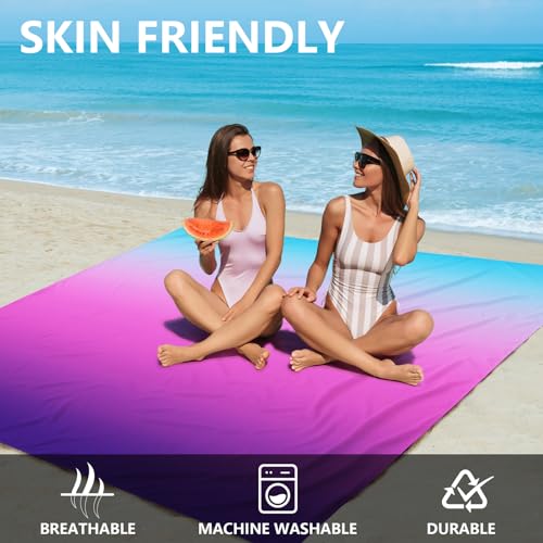 AISPARKY Beach Blanket Waterproof Sandproof Extra Large, Oversized Beach Mat, Quick Drying&Compact&Lightweight, Picnic Blankets Vacation Essentials for Outdoor Beach Camping (79" X 108" (6 Person)) - color: Gradient - Blue Purple, size: 9' x 6'7"