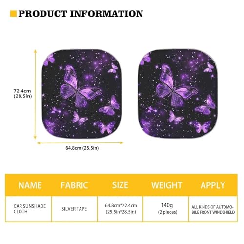 Purple Butterfly Car Windshield Sunshade Reflective Fabric Sun Protection Windshield Shade Auto Sun Shade fit Most Car Auto Easy to Storage, Set of 2 - color: Purple Butterfly