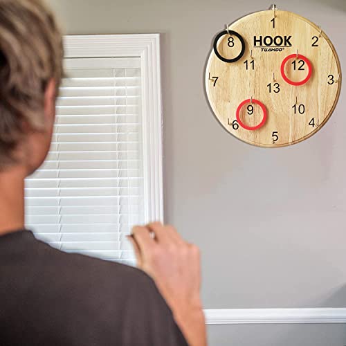 Hanging Ring Toss Game for Kids Adults Indoor Outdoor Family Fun, Wooden Board Wall Game, Hookey Ring Tossing Game for Yard, Party, Office, Backyard, 12 Inch