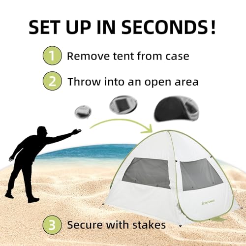 EchoSmile Pop Up Tent for 4 Person Family, Beach Tent Sun Shelter with UPF 50+ UV Protection & Waterproof, Lightweight & Easy Automatic Setup Portable Cabana for Outdoor Travel (Green) - color: Green