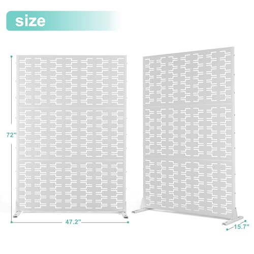 Modern Metal Privacy Screen, Patio Outdoor Privacy Panels with Stand, Freestanding Outdoor Divider for Yard, Deck＆Garden(71.3"*47.3"*15.7") - color: White,Brick