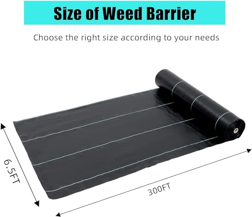 6.5ft x 300ft Premium 3oz Pro Garden Weed Barrier Landscape Fabric, Durable & Heavy-Duty Weed Block Gardening Mat, Easy Setup & Superior Weed Control, Eco-Friendly & Convenient Design - size: 6.5ft x 300ft & 3 oz