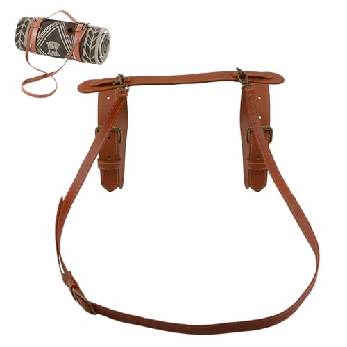 Picnic Blanket Carry Strap, PU Leather Yoga Mat Carry Strap with Adjustable Shoulder Belt for Outdoor Camping Hiking, 51cm