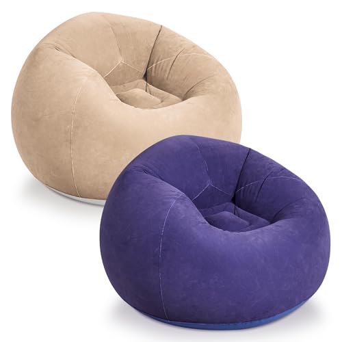 WLIVE 2 Pcs Bean Bag Chair for Kids Adults, Inflatable Chair, No Filler, Comfy, Suit for Dorm Gaming Room Indoor Outdoor, Beige and Purple - color: Beige Purple, size: 2 Pcs With No Filler