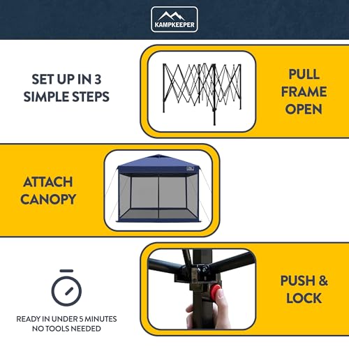 KAMPKEEPER 10x10 Pop-Up Canopy Tent, Waterproof Portable Shade with Screen Walls, Adjustable Instant Outdoor Shelter for Camping, Backyard, and Events, Navy Blue - color: Navy Blue