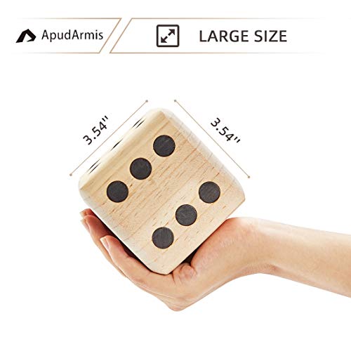 ApudArmis Giant Wooden Yard Dice, 3.5In Big Die Lawn Game Set with Scoreboard & Carrying Bag - Large Pine Wooden 6 Dice Backyard Game for Adults Family - color: Natural Wood