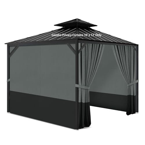 Gazebo Privacy Curtains 10' x 12' with Zipper 4-Panels Side Wall Universal Replacement for Patio, Outdoor Canopy, Garden and Backyard Gray and Black (Curtain Only) - color: Gray and Black, size: 10' x 12'
