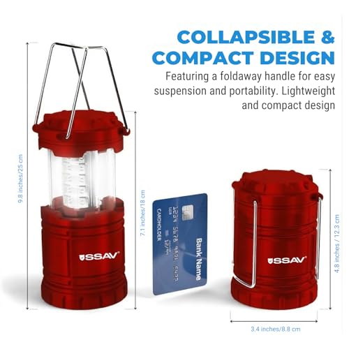 2 Pack LED Camping Lantern, LED Lanterns, Suitable Survival Kits for Hurricane, Emergency Light for Storm, Outages, Outdoor Portable Lanterns, Collapsible (Batteries Included) - color: Red