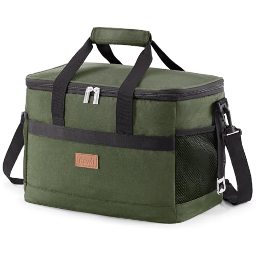 Lifewit Cooler Bag 30/50/60 Cans Collapsible and Insulated Large Lunch Bag Leakproof Soft Cooler Portable Tote for Camping/BBQ/Family Outdoor Activities - color: Green, size: 30-Can(20L)