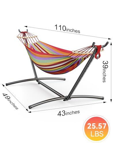 EveryFun Double Hammock with Heavy-Duty Steel Stand,Portable,Easy Assembly,600lbs Weight Capacity,Suit for Indoor,Yard,Camping,or Outdoor - color: Dc-tropical Rainbow