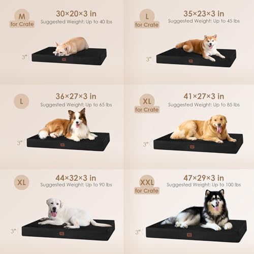 EHEYCIGA Orthopedic Dog Bed Waterproof 35"x23", Memory Foam Pet Bed for Larged Size Dogs, Washable Pet Mat with Removable Cover, Black - color: Black, size: 35.0"L x 23.0"W x 3.0"Th
