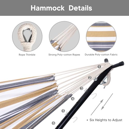 SUNCREAT 2-in-1 Convertible Backyard Fabric Hammock with Stand, Large Hammocks for Outside, Coffee & White - color: A-coffee & White