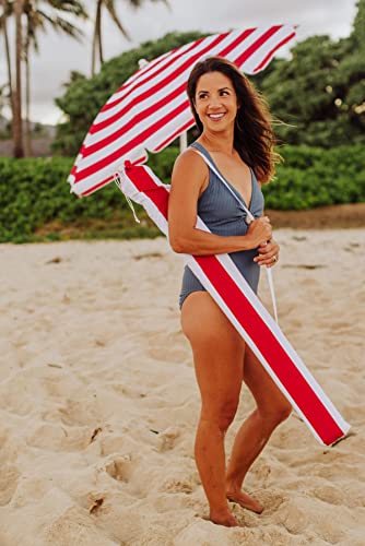 PICNIC TIME 5.5 Ft Portable Beach Umbrella, Lightweight UV Protection Sunshade with Tilt Pole & Carry Bag, Outdoor Canopy Umbrella for Beach, Sand, Pool, Patio, Camping, Travel, or Backyard Shade, (Red & White Cabana Stripe) - color: Red Cabana Stripe