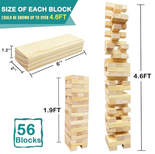 Giant Tumble Tower Game, Outdoor Games for Kids and Adults, Wood Blocks Tower Yard Game (Large-1.87FT)