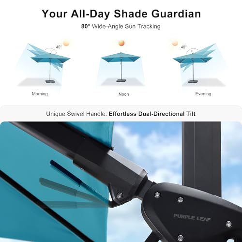 PURPLE LEAF 8' X 8' Left-right Tilting Patio Umbrella Outdoor Cantilever Swivel Square Umbrella Aluminum Offset Umbrella with 360-degree Rotation for Garden Deck Pool Patio Turquoise Blue - color: Turquoise Blue, size: 8' X 8', style: Left-right Tilt