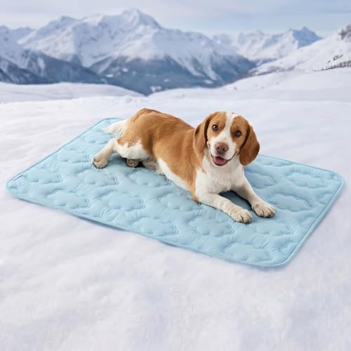 LE SURE Dog Cooling Mat for Large Dogs - QMAX>0.5 Breathable Thin Cool Crate Pad with Chill Cold Fiber and Innovative Mesh Base Design, Portable Washable Pet Kennel Mat for Summer, 36x27,Blue - color: Blue, size: 36" x 27" (L)