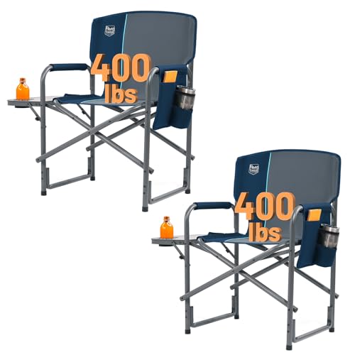 TIMBER RIDGE Aluminum Oversized Camping Chair, Lightweight Portable Directors Chair with Side Table Detachable Side Pocket for Outdoor Camping, Lawn, Picnic, Support 400lbs Blue 2 Pack - color: Blue-2 Set