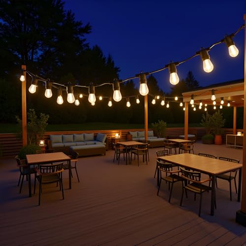 LED Patio String Lights, 35ft 18 Lights Adapter Powered, E26 Socket with S14 Bulbs Weatherproof Outdoor Bistro Lights (18 Lights - Adapter) - color: 18 Lights - Adapter