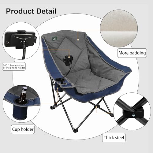 Northroad Oversized Foldable Camping Chair with Cell Phone Holder,Outdoor Padded Lawn Chair w/Cup Holder,Carry Bag for Beach, Hiking, and Picnics,Heavy-Duty 300-lbs Capacity, Blue - color: Blue With Phone Holder