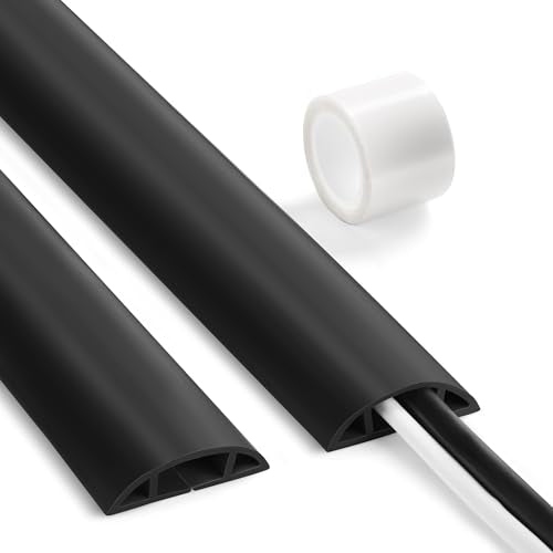 8.5ft Black Cord Protector, Soft Floor Wire Covers - Channel: 0.6"W x 0.32"H - color: Black, size: Small-8.5ft