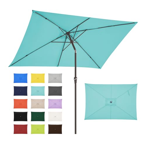 JEAREY 6.5x10 ft Rectangular Patio Umbrellas Outdoor Market Umbrella with Push Button Tilt and Crank, T-Blue - color: T-Blue, size: 6.5x10ft