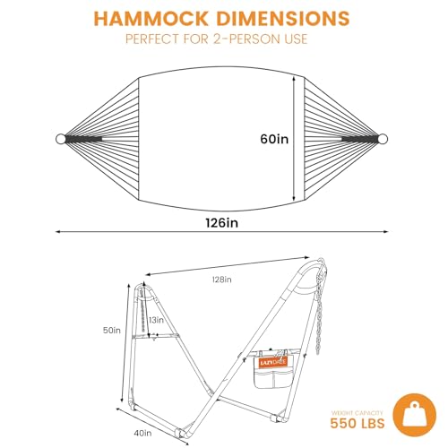 Lazy Daze Hammocks Handwoven Mayan Hammock with Heavy Duty Steel Stand, 10.5 FT Soft Rope Double Hammock for Patio Outside, 550 lbs Weight Capacity, Natural - color: Natural