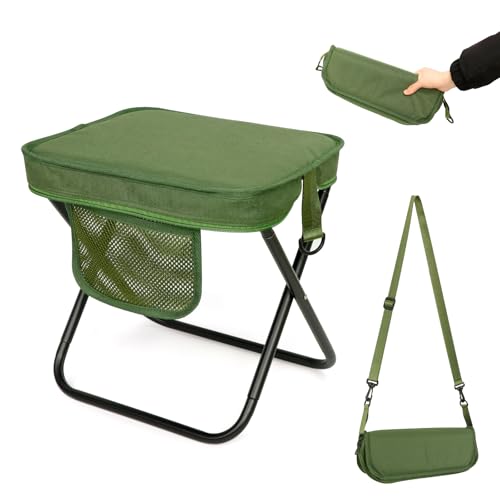 Camping Stool with Shoulder Strap,Ultralight Collapsible Handbag Style Stool,Pocket Portable Seat for Camping Travel Fishing Hiking Beach Backpacking Gardening Picnics-L(Green) - color: Green, size: Large