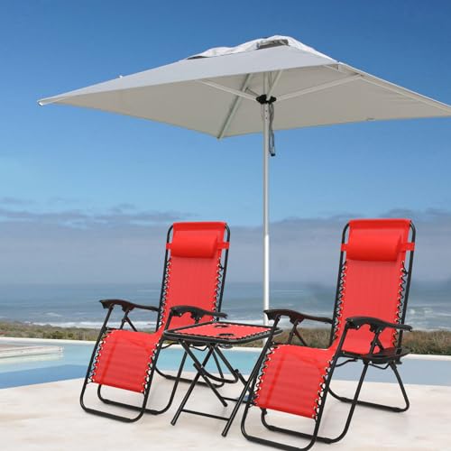 Athena Collection Zero Gravity Outdoor Lounge Chair Set of 2 with Side Table, 25" Width Pool Lounge Lawn Chairs Reclining with Cup Holder, Outdoor Chaise for Beach Patio Backyard Outside, Red - color: Red, style: 25" Width