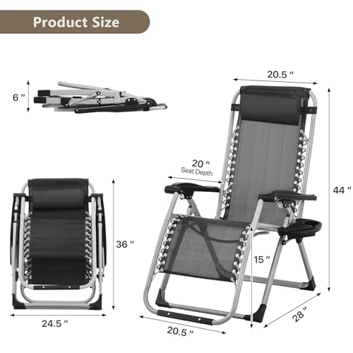 OS MOTOR Zero Gravity Chair, Portable Folding Reclining Lounge Chairs with Adjustable Cushion and Cup Holder Trays for Outdoor, Patio, Beach, Camping, Garden, Poolside, Black - color: Black