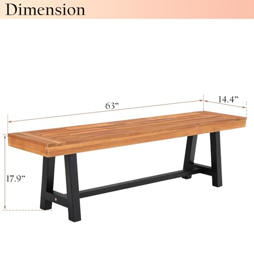 Sophia & William Outdoor Bench Garden Bench Wood 63", Patio Dining Bench Weatherproof, Wooden Park Front Porch Benches for Outside, Backless Acacia Wood Bench Long Narrow Clearance, 2 Pack, Teak