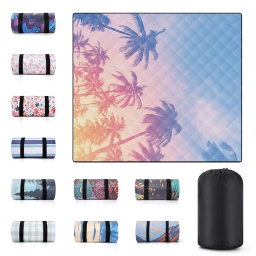 60x80" Picnic Blankets Waterproof Outdoor Huge Sand Free Beach Blanket Windproof Soft Patio Concert Ground Mats Backpacking Camping Travel Essentials Summer Outside Hawaii Vacation Stuff Gifts - color: Pink Coconut Tree, size: 6'8" x 5' (Rectangular)