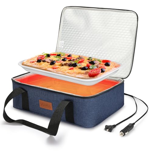 Food Warmer Electric Casserole Carrier - Large Heated Lunch Bag for Car Truck, 12V/24V/110V, Thermos for hot food for Potluck Cookouts Parties Picnic,Lasagna Lugger,Fits 9"x13" Baking Pan (Navy) - size: Navy
