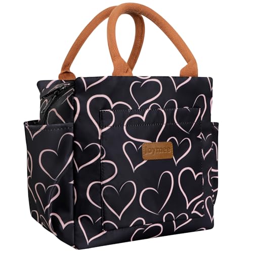 Joymee Lunch Bag Women Insulated Lunch Box Reusable Leakproof Large Spacious Cooler Tote for Women Men Adult with Bottle Holder and Side Pockets for Work Office Travel Picnic - Love Heart - color: 04 Love Heart