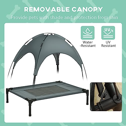 Pawhut Elevated Cooling Dog Bed Cot w/ Canopy Shade - Gray (30 inch) - color: Gray, size: 30 inch