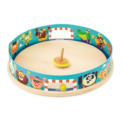 Janod Applepop Spinning Top Arena Carnival Game - 5 Piece Set - 2 Players - Ages 4-8 - J03355 - style: Spinning Top Arena