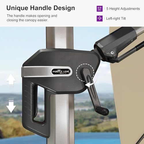 PURPLE LEAF 8' X 8' Left-right Tilting Patio Umbrella Outdoor Swivel Cantilever Umbrella Aluminum Offset Umbrella with Champagne Frame and 360-degree Rotation for Garden Deck Pool, Beige - color: Beige, size: 8' x 8'(Tilt)