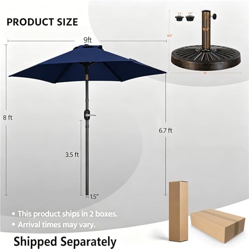 Yaheetech 9FT Patio Umbrella Outdoor with Heavy Duty Base Included,Table Umbrella with Push Button Tilt and Crank, UV Protection Waterproof for Yard/Outdoor/Wedding Parties and Events - Navy Blue - color: Navy Blue, size: 9FT