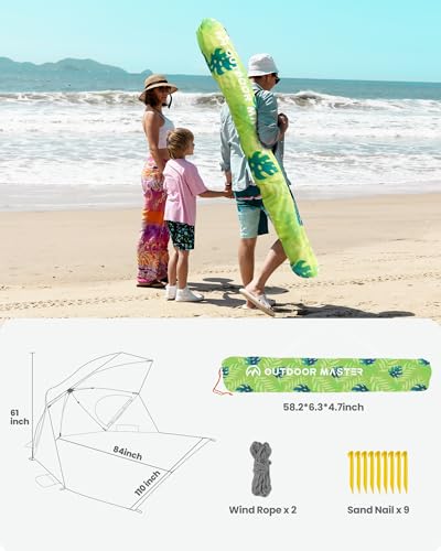 OutdoorMaster Pop Up Beach Umbrella, Portable Beach Tent Shelter, Beach Shade Sun Canopy with UPF 50+ UV Protection, Extendable Floor with Carrying Bag - color: Yellow Leaf-a