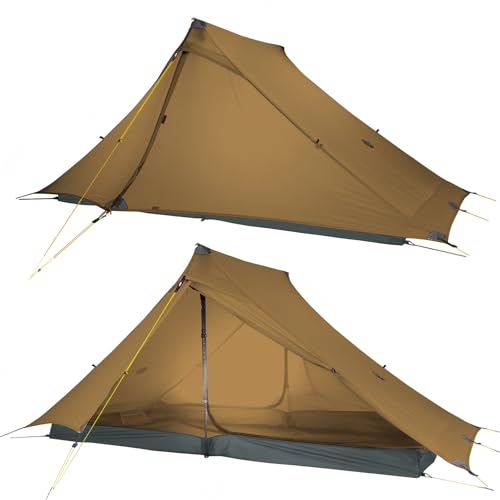 LANSHAN Ultralight Tent 3-Season Backpacking Tent for 1-Person or 2-Person Camping, Trekking, Kayaking, Climbing, Hiking - color: Pro 2-person, khaki