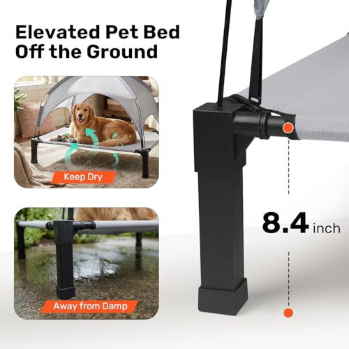 Heeyoo Elevated Dog Bed with Removable Canopy, Portable Dog Cot with Sun Protection Shade Tent, Raised Pet Cooling Cot Bed for Dogs, 42in - color: Grey, size: 42"L x 30"W x 8.4"H