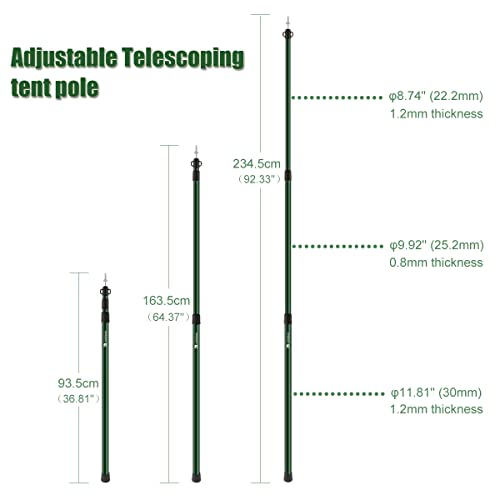 HIKEMAN Tent Poles Camping Poles for Tarp Awning Canopy Porch Sun Sails Tarpaulin Headroom Aluminium Adjustable Telescoping - color: (4 pieces) silver